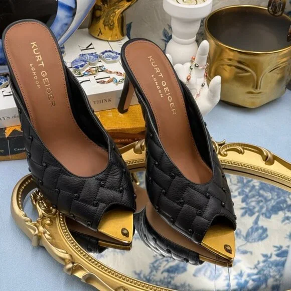 🆕 KURT GEIGER LONDON 🧿 NWOB Regent Crystal Mule Gold Point Heel - Picture 3 of 10